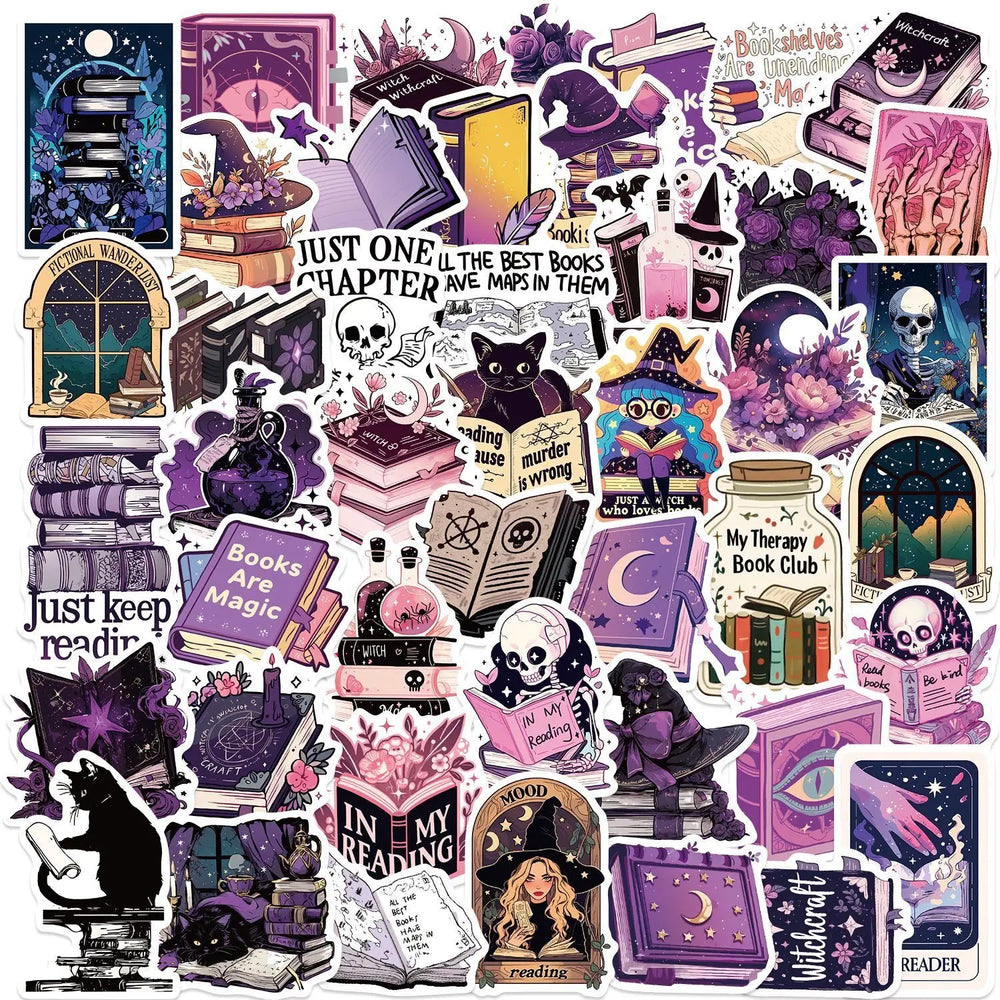 10/50pcs Purple Gothic Witch Bookish Stickers Smutty Dark Romance Readers Adult Spicy Booktok Decals Laptop IPAD Kindle Sticker (ONLINE ORDER ONLY)