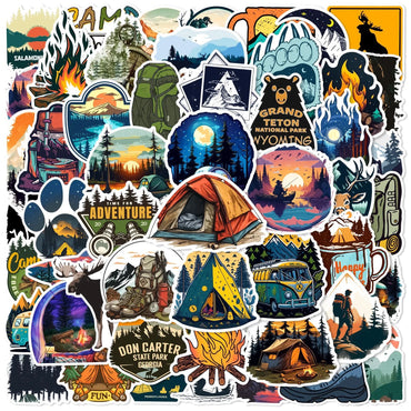 10/50pcs NEW Outdoor Hiking Camping Stickers Vinyl Waterproof Decals DIY Skateboard Laptop Bike Phone Car Travel Luggage Sticker (Online Order Only)
