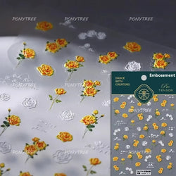 Rose Flower Garden Soft Embossment Adhesive Nail Art Stickers Charming Rhinestone Manicure Decals Nail Supplies for Professional (ONLINE ORDER ONLY)