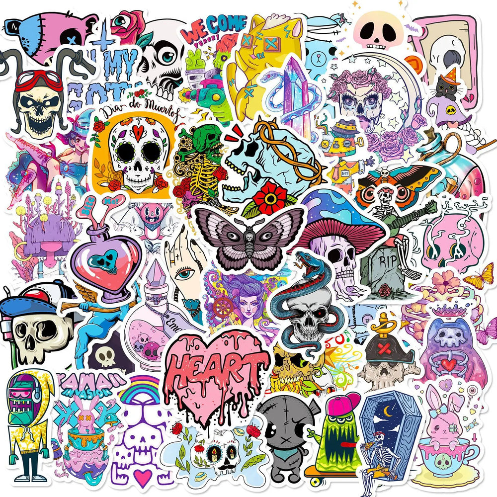 Cartoon Gothic Witch Ghost Skull Stickers Decals for Laptop Bike Skateboard Guitar (Online Order Only)