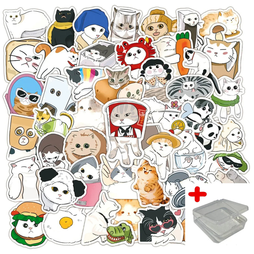50pcs Cute Cat Stickers for Helmet, Wall, DIY Decoration with Storage Box (ONLINE ORDER ONLY)