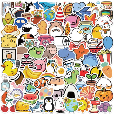 100pcs Cute Mini Animals Foods Cartoon Graffiti Stickers Phone Guitar Laptop Notebook Suitcase Cup Waterproof Sticker Kids Toy (ONLINE ORDER ONLY)