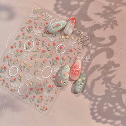 Retro Border Colourful Pink Purple Tulip Flower Bouquet Garden Fragrant 5D Soft Relief Adhesive Nail Art Sticker Manicure Decals (ONLINE ORDER ONLY)