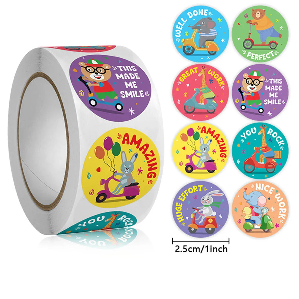 100-500pcs Animal Reward Stickers Adorable Round Kids Motivational Stickers Cartoon for Teacher Classroom Supplies (ONLINE ORDER ONLY)