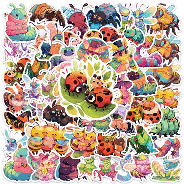 50pcs Cute Cartoon Bee Spider Ladybug Insect Stickers For Kids Luggage Laptop Water Bottle Diary Phone Vinyl Bicycle Decals (Online Order Only)