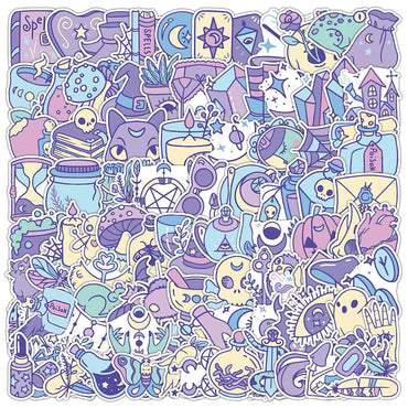 10/30/50/100pcs Cool Purple Cute Gothic Magic Witch Cartoon Stickers Skateboard Laptop Phone Car DIY Waterproof Sticker Decal (ONLINE ORDER ONLY)