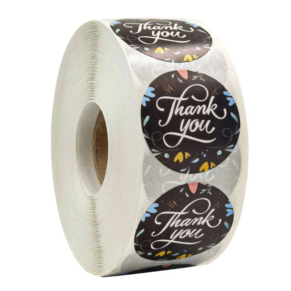 500pcs/roll Flowers Thank You Sticker Labels Round Reward Stickers Wedding Party Decor Envelope Seals Stickers Stationery (Online Order Only)