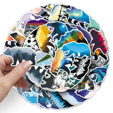 10/30/50PCS Grizzly Bear Cartoon Stickers Silhouette Graffiti DIY Scrapbook Fridge Luggage Laptop Phone Guitar Decals Decoration (ONLINE ORDER ONLY)
