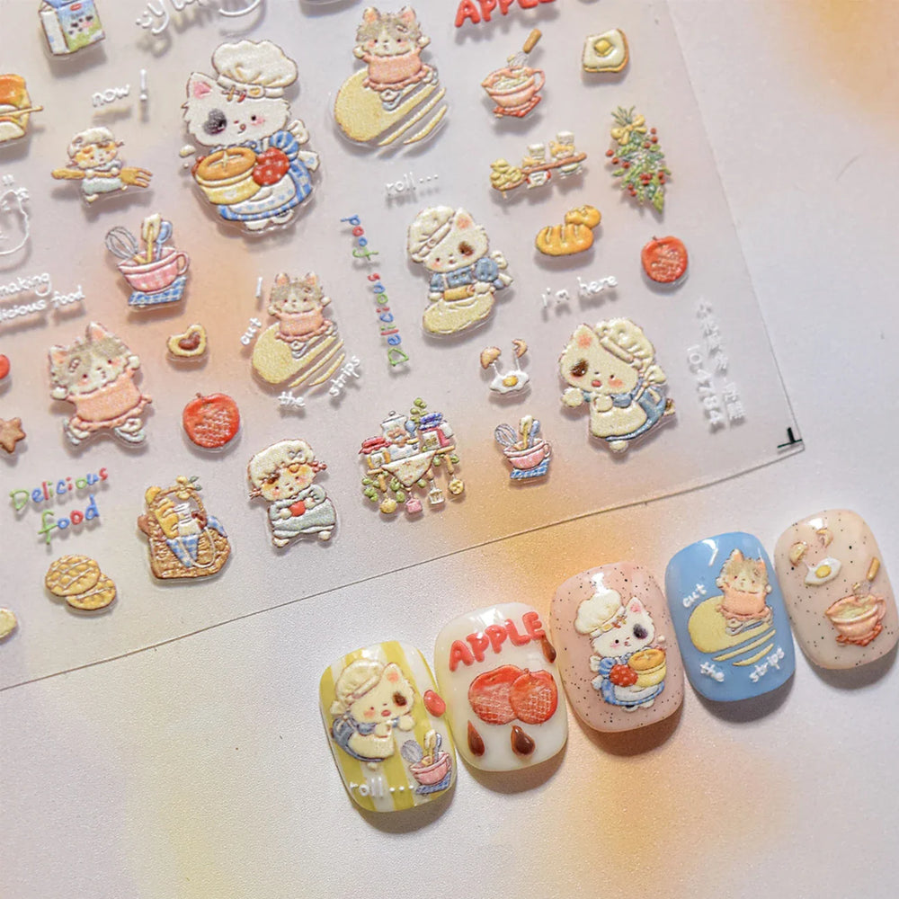 Sweater Glovesvacuum Cup Milk Fallen Leaves Kitten Adhesive Nail Art Stickers Warm Suitpinecone Kitchenware Cat Manicure Decals (ONLINE ORDER ONLY)