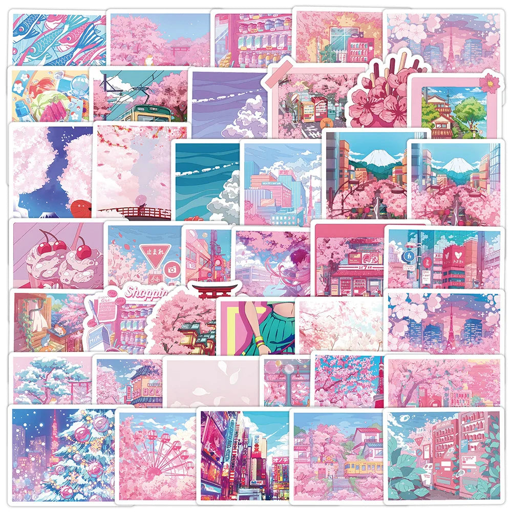 Cute Sakura Cartoon Stickers for Laptop, Fridge, Notebook, Suitcase, Car - 10/30/50pcs (Online Order Only)