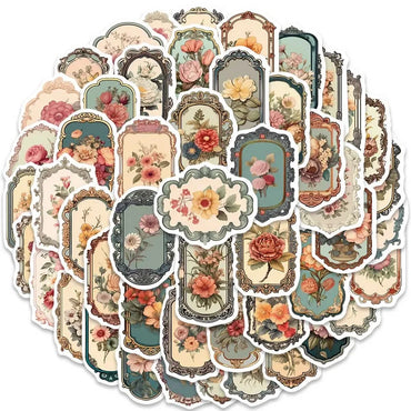 10/50PCS Vintage Flower Mirror Graffiti Material Sticker Art Decals Aesthetic Laptop Phone Suitcase Scrapbook Album Cute Sticker (Online Order Only)
