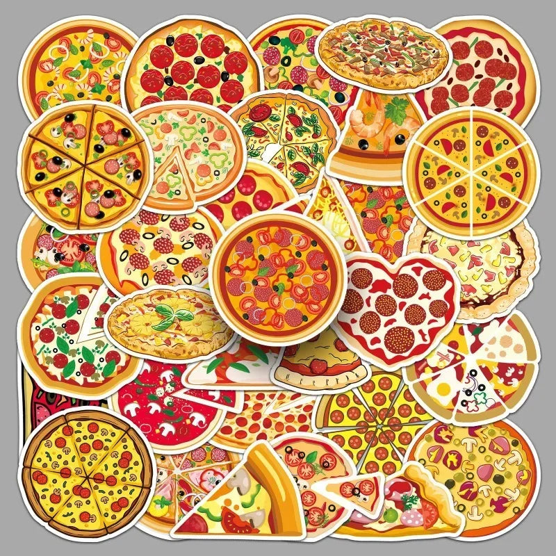 10/50Pcs Colorful Pizza Cartoon Food Personalized Children's Decoration Water Cup Luggage Phone Case Suitcase Waterproof Sticker (ONLINE ORDER ONLY)