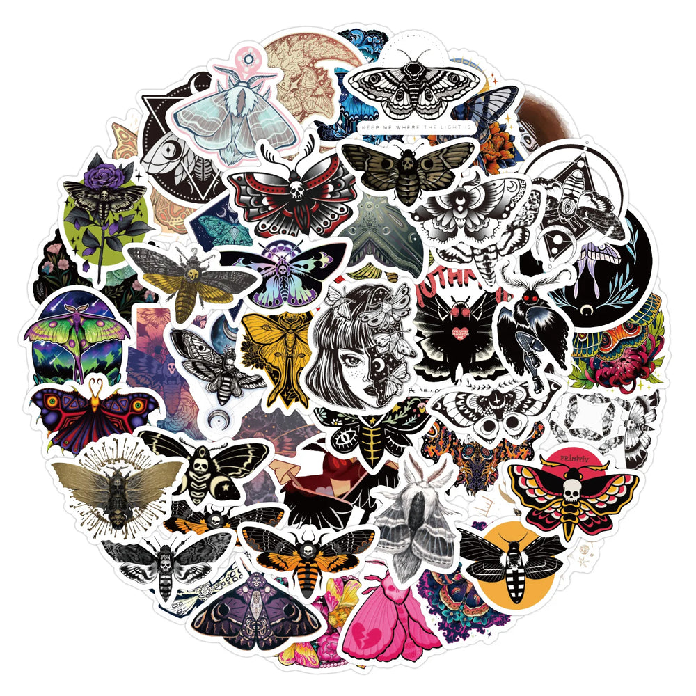 Dark Series Ghost Moth Horror Stickers for Phone, Laptop, Luggage, Skateboard - 10/30/60PCS (ONLINE ORDER ONLY)