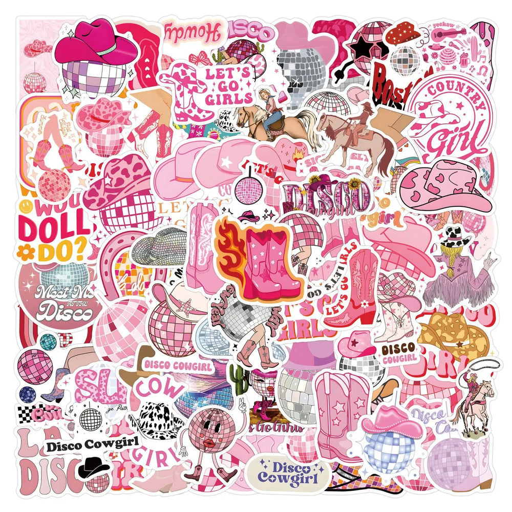 Pink Disco Cowgirl Stickers Pack - Fridge, Laptop, Luggage, Skateboard, Graffiti (Online Order Only)