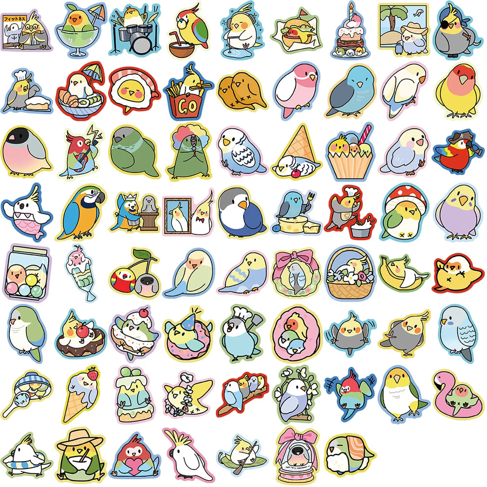 10/30/70PCS Parrot Cartoon Stickers Cute Parrot Decals Animal Graffiti Kids Toys Fridge Luggage Laptop Phone Guitar Bike Sticker (ONLINE ORDER ONLY)