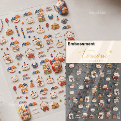 Bear Bowknot Bag Dessert Apple Core Earphone Cup Tulip Cherry Milk Cake Cookies Flower Adhesive Nail Art Stickers Manicure Decal (ONLINE ORDER ONLY)