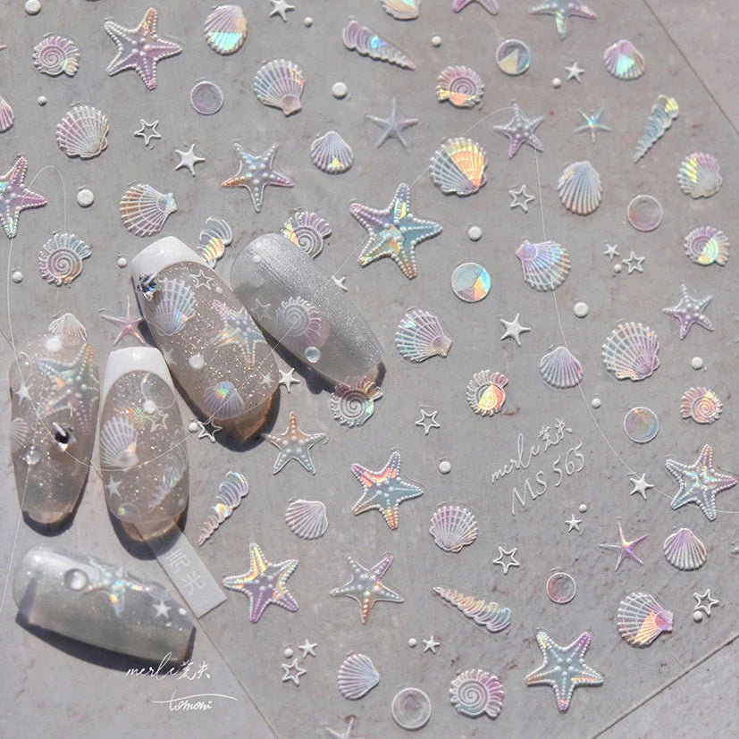 Summer Beach Ocean Shell Starfish Clams Conch Stars Sea Bubble Seasnail Soft Relief Decoration Nail Art Stickers Manicure Decals (ONLINE ORDER ONLY)