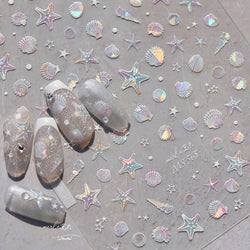 Summer Beach Ocean Shell Starfish Clams Conch Stars Sea Bubble Seasnail Soft Relief Decoration Nail Art Stickers Manicure Decals (ONLINE ORDER ONLY)