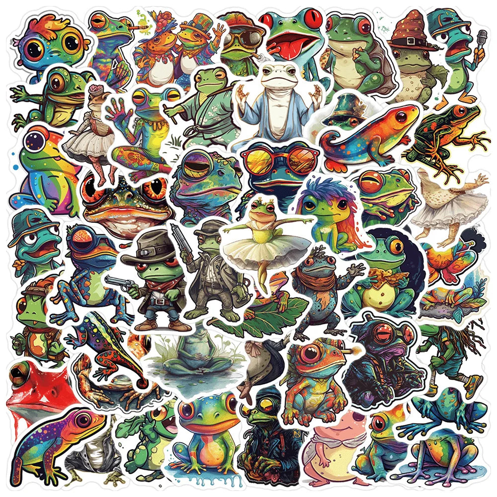50pcs Psychedelic Frog Stickers For Guitar Laptop Helmet Scrapbook Suitcase Stationery Phone Vintage Sticker Craft Supplies (ONLINE ORDER ONLY)