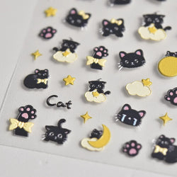 Cartoon Black Kitten Cute Cat Star Moon Bowknot Cat's Paw Flaky Cloud Self Adhesive Nail Art Decoration Stickers Manicure Decals (ONLINE ORDER ONLY)