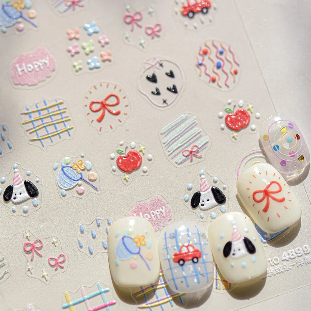 Graffiti Lines Apple Dog Car Bowknot Love Heart Flower Capture Net Grid Butterfly Rain Adhesive Nail Art Sticker Manicure Decals (ONLINE ORDER ONLY)