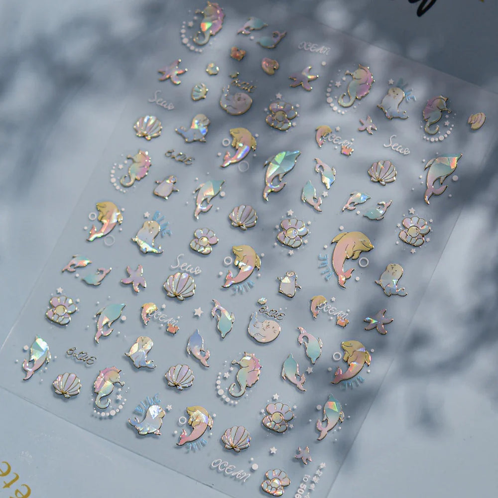 Colored Whale Seahorse Shell Crab Otter Pearl Oyster Starfish Ocean Dreamy Adhesive Nail Art Stickers Manicure Decals Wholesale (ONLINE ORDER ONLY)