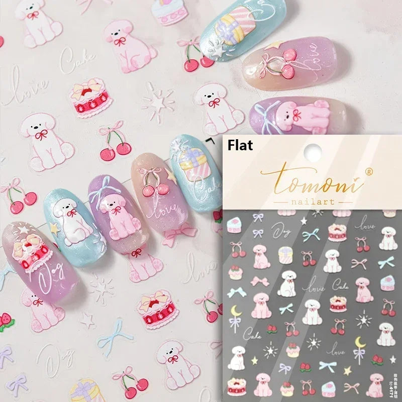 Lovely Dog Puppy Dream Heart Flower Star Pizza Food Sugar Skewers Strawberry Desserts Adhesive Nail Art Stickers Manicure Decals (Online Order Only)