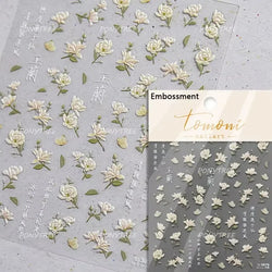Rose Flower Bouquet Leaves Lace Bowknot Pearl Photo Frame Gird Embossed Reliefs Self Adhesive Nail Art Stickers Manicure Decals (ONLINE ORDER ONLY)
