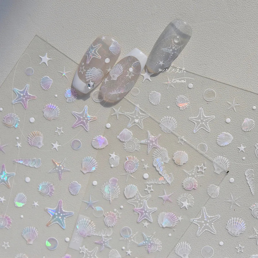 Summer Beach Ocean Shell Starfish Clams Conch Stars Sea Bubble Seasnail Soft Relief Decoration Nail Art Stickers Manicure Decals (ONLINE ORDER ONLY)