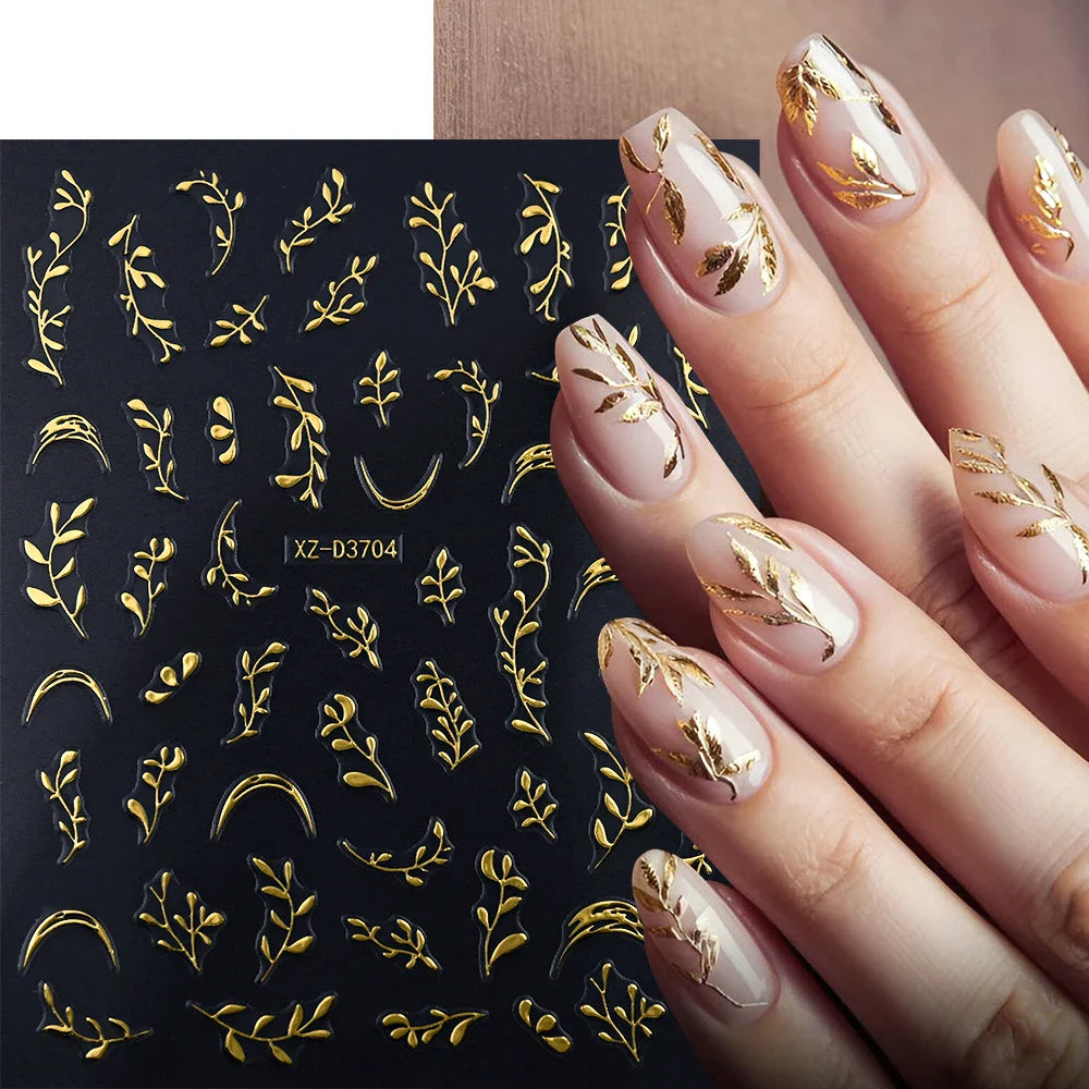 1pc 3D Gradient French Nail Stickers with Crown & Tassel Design Gold Silver Lines Self-Adhesive Nail Art Waterfall Manicure Foil (Online Order Only)