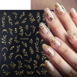 1pc 3D Gradient French Nail Stickers with Crown & Tassel Design Gold Silver Lines Self-Adhesive Nail Art Waterfall Manicure Foil (Online Order Only)
