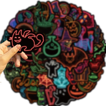 10/30/50PCS Cool Horror Monster Neon Light Stickers Graffiti Halloween Decoration Wall Decal DIY Luggage Phone Laptop Bike Toys (ONLINE ORDER ONLY)