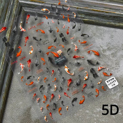 Chinese Black Red Lucky Carp Fish 3D Self Adhesive Nail Art Stickers 5D Soft Relief Nail Phone Decals Goldfish Beach Sea Summer (ONLINE ORDER ONLY)