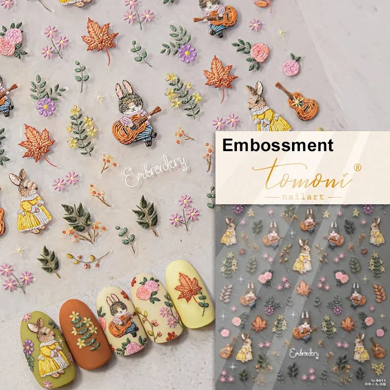 Autumn Fall Sunflower Rabbit Leaves Crane Rose Sun Mountain Hill Produce Good Harvests Cookie Nail Art Sticker Decoration Decals (ONLINE ORDER ONLY)