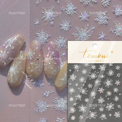 Flying Snowflakes Cold Winter Geometric Hexagon Star Romantic Adhesive Nail Art Stickers Embossment Rhinestone Manicure Decals (ONLINE ORDER ONLY)