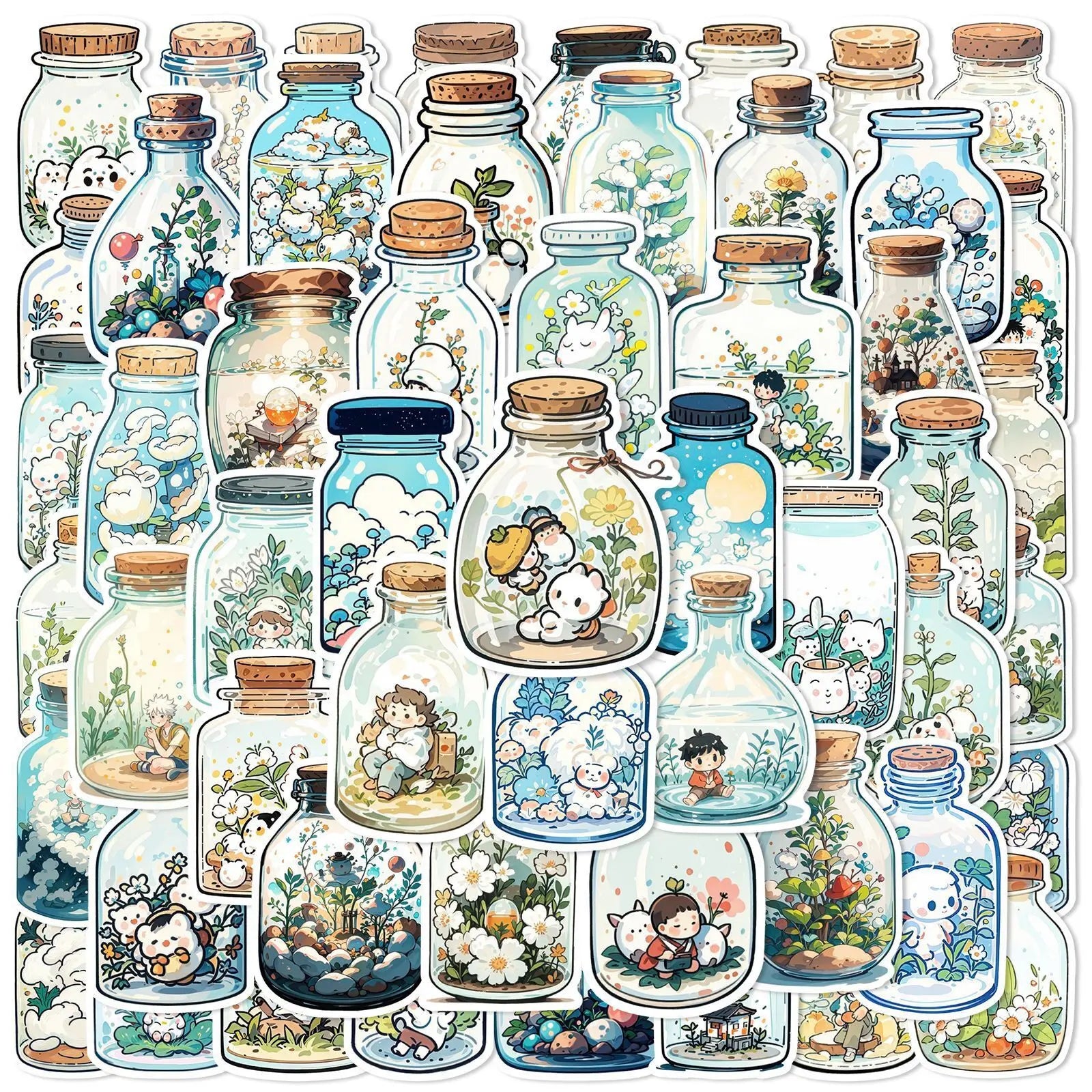10/50PCS Japanese Style Bottle World Cartoon Stickers Aesthetic INS Decals DIY Laptop Phone Luggage Bike Guitar Kawaii Sticker (ONLINE ORDER ONLY)