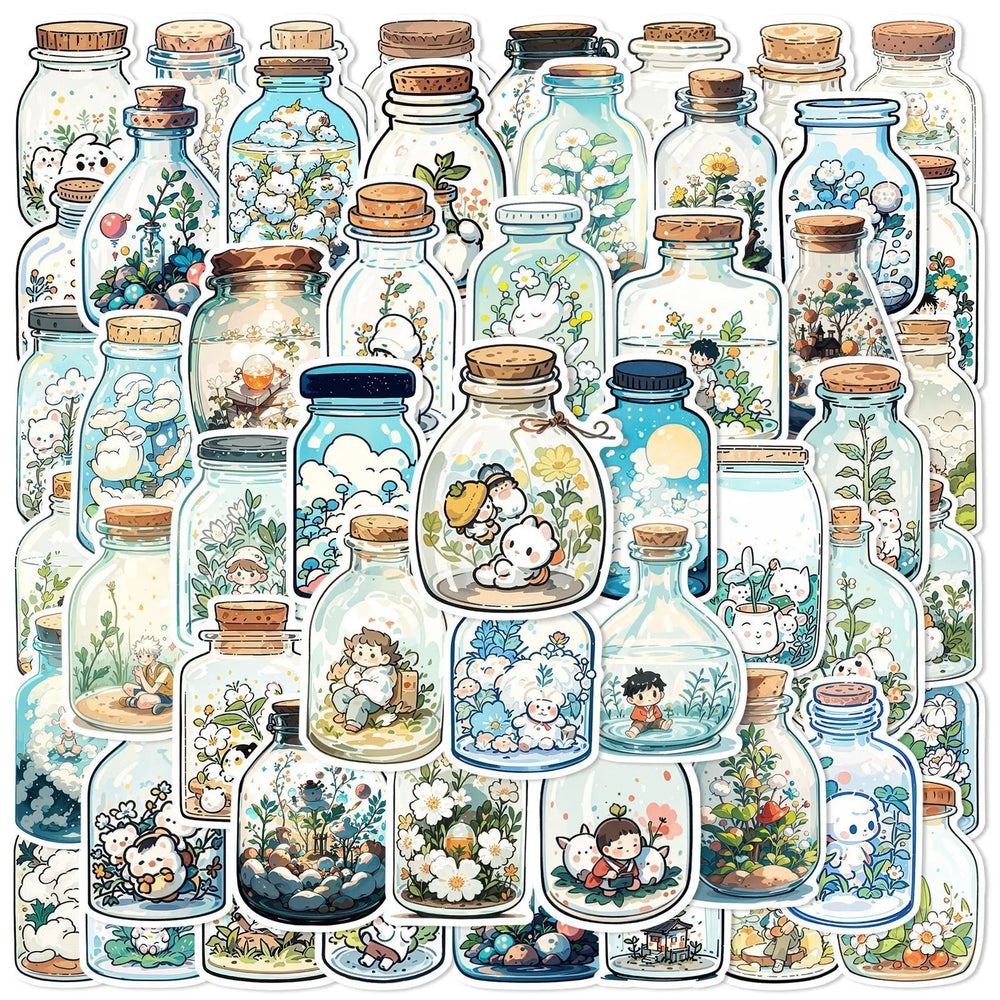 10/50PCS Japanese Style Bottle World Cartoon Stickers Aesthetic INS Decals DIY Laptop Phone Luggage Bike Guitar Kawaii Sticker (ONLINE ORDER ONLY)
