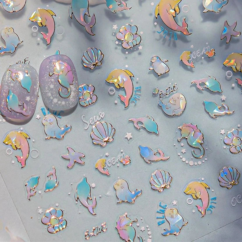 Starfish Dolphin Otter Shell Conch Whale Seahorse Pearl Oyster Infauna Self Adhesive Nail Art Stickers Manicure Decals Wholesale (ONLINE ORDER ONLY)