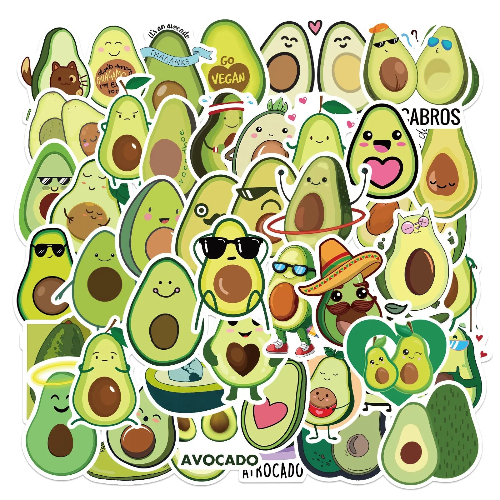 50pcs Avocado Graffiti Stickers for Helmet, Desktop, Wall Decoration (Online Order Only)