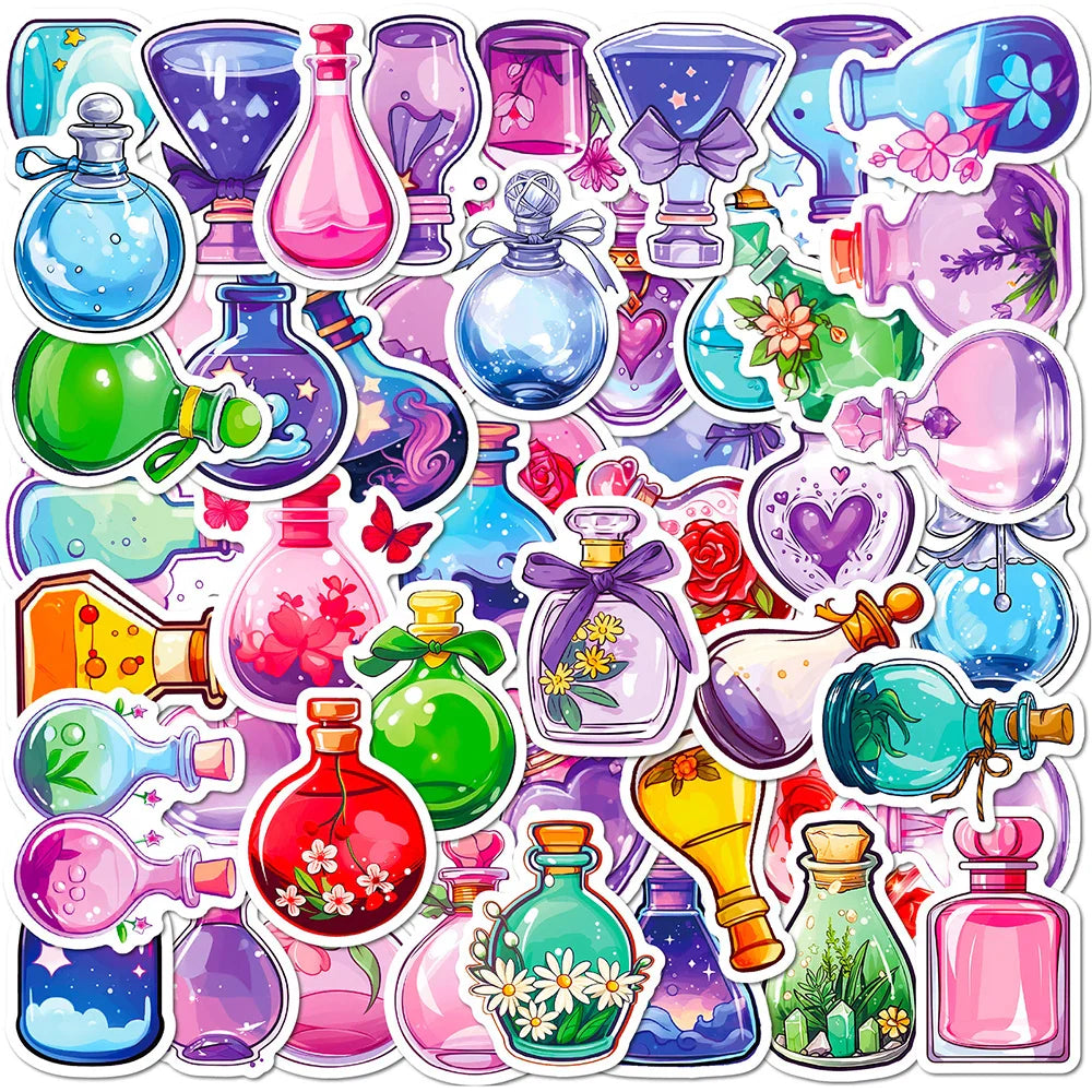 Cute Cartoon Magic Bottle Stickers 10/30/50/100pcs Aesthetic Decals for Laptop, Guitar, Car, Kids Toy (ONLINE ORDER ONLY)