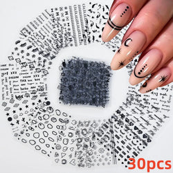 30Pcs/Set Red Golden 3D Nail Art Sticker Hot Stamping Hollow Decals Mixed Designs Adhesive Flower Nail Tips Letter Butterfly Set (Online Order Only)