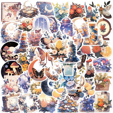 10/50pcs Cute Moon Flower Aesthetic Stickers Graffiti Decoration Decals Waterproof Laptop Luggage Motorcycle Car Sticker Toy (Online Order Only)