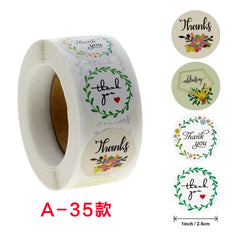 50-500pcs Labels Roll Flower Thank You Stickers 1inch Adhesive Labels Stickers for Gift Decoration Stationery Wrapping Supplies (ONLINE ORDER ONLY)