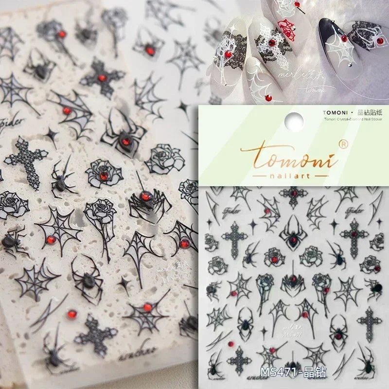 Halloween Ghost Pumpkin Bat Coffin Cat Spider Demon Jelly Self Adhesive Nail Art Sticker Terrifying Candy Candle Manicure Decals (ONLINE ORDER ONLY)