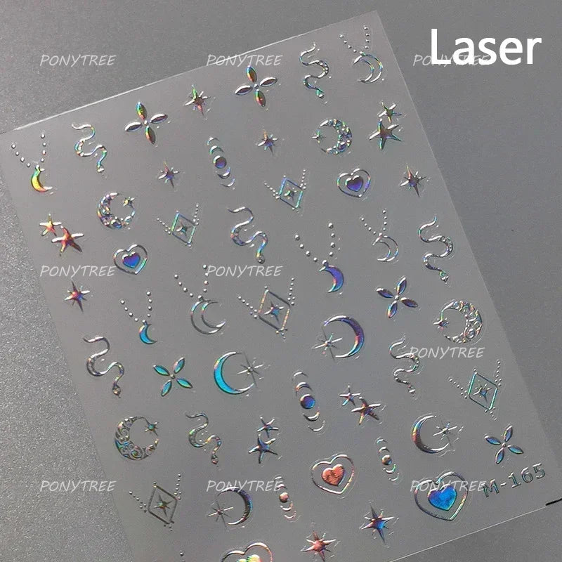 Romantic Purple Star Moon Butterfly Bowknot Retro Water Drop Gem Starburst Adhesive Nail Art Stickers Starlight Manicure Decals (ONLINE ORDER ONLY)