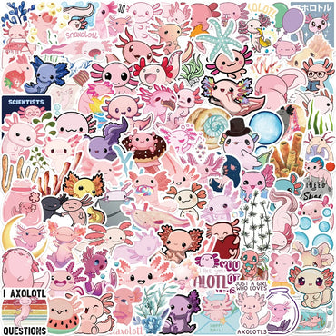 100Pcs Axolotl Graffiti Stickers Cute Animal Cartoon Decal Kids Toy Suitcase Scrapbook Diary Phone Laptop Sticker Pack (Online Order Only)