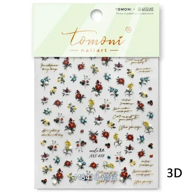 Red Plum Blossom Flower Chinese 3D Self Adhesive Nail Art Decoration Stickers Cheongsam Iris Lily Lotus Vase 5D Manicure Decals (ONLINE ORDER ONLY)