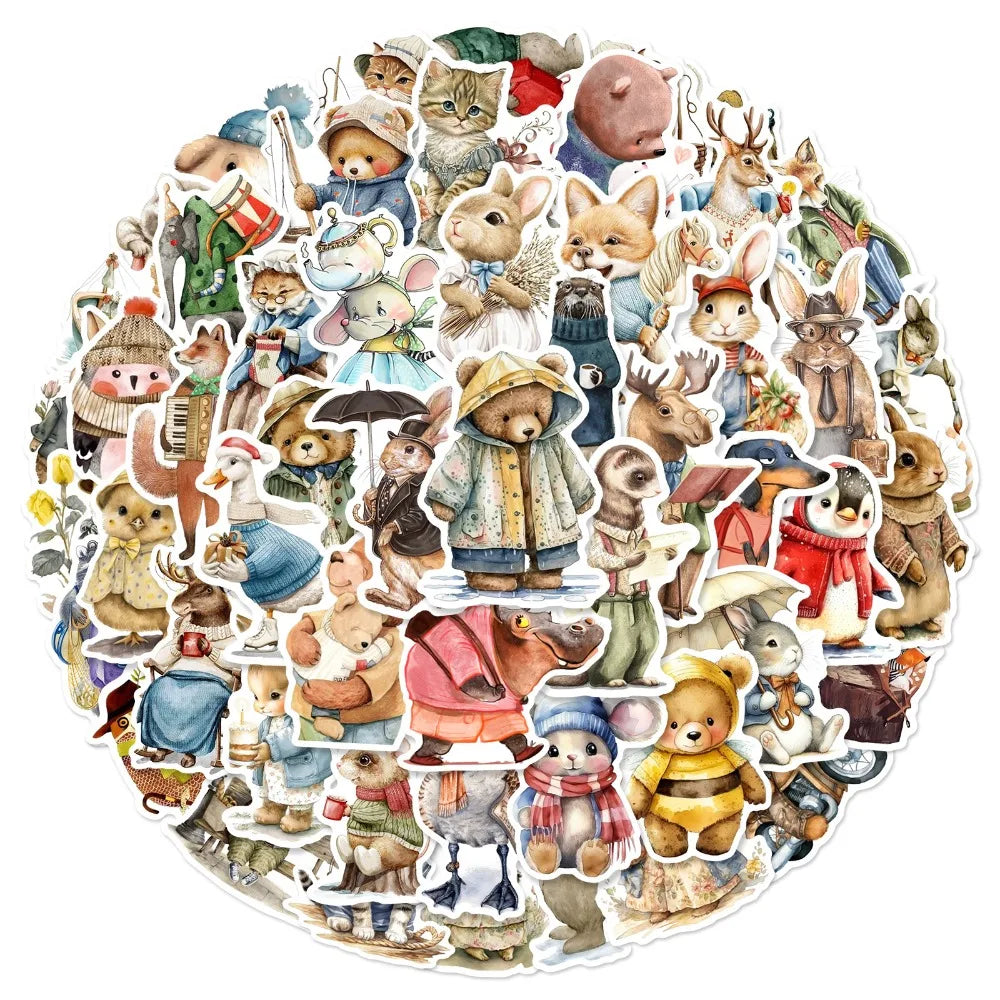 Retro Animal Cartoon Stickers for Luggage, Notebook, Guitar, Laptop, Phone, Water Bottle (10/25/50pcs) (ONLINE ORDER ONLY)