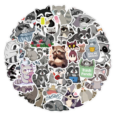 10/30/60PCS Kawaii Raccoon Stickers Cartoon Graffiti Cute Animal Decals DIY Ornament Car Bike Guitar Diary Scrapbook Kids Toy (ONLINE ORDER ONLY)