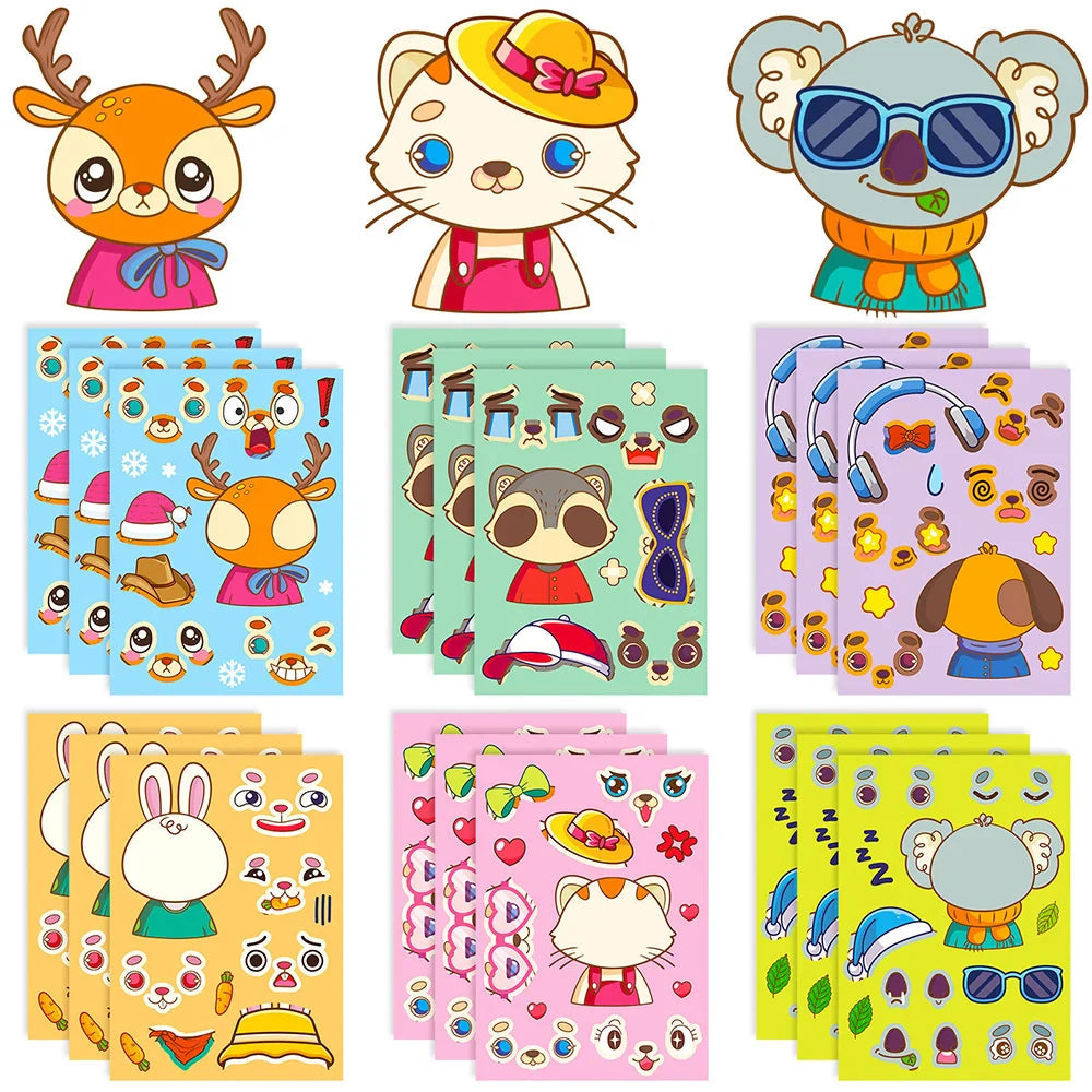 Cute Animal Face Puzzle Stickers - Cat & Elephant Jigsaw for Kids (ONLINE ORDER ONLY)